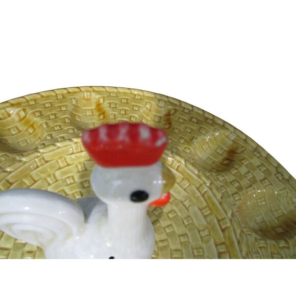 Vintage Ceramic Rooster Hen Chicken Basket Weave Deviled Egg Plate EUC - Picture 13 of 16